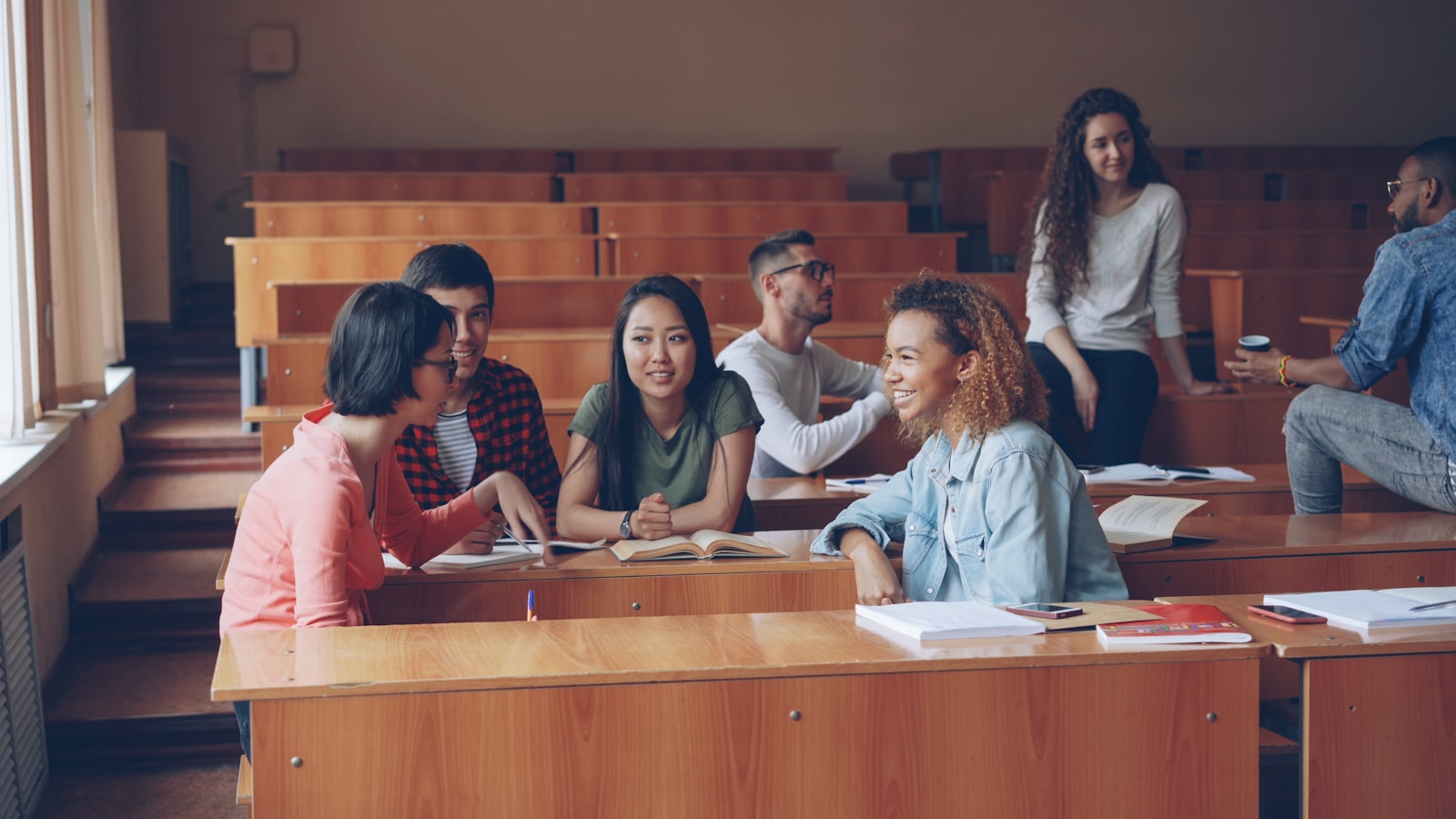 Further education students studying together