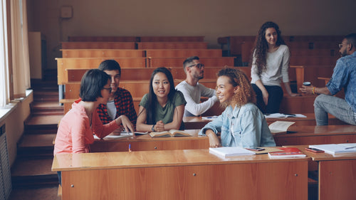 Further education students studying together